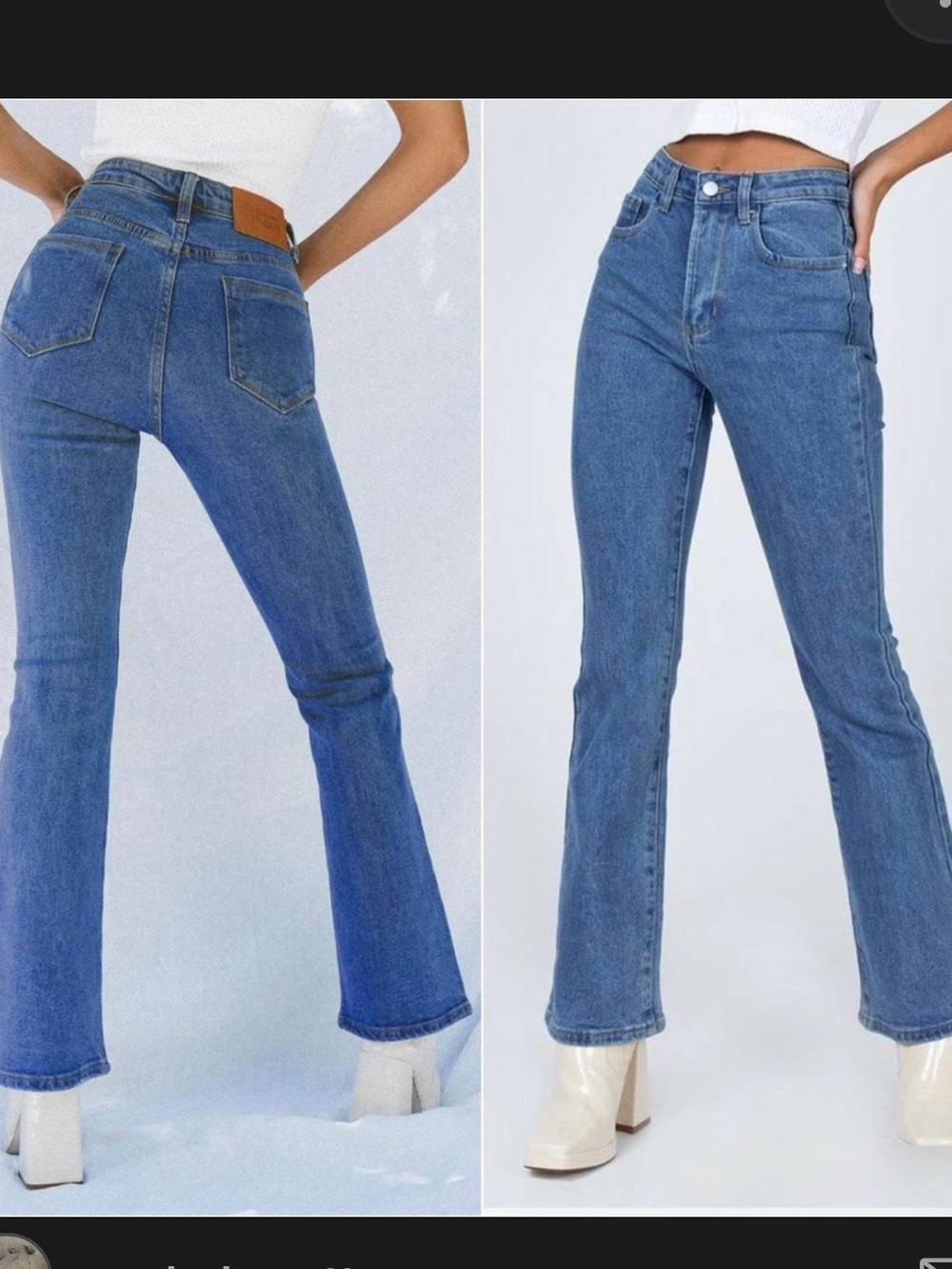 Princess Polly High-Rise Flare Jeans in Medium Blue Wash